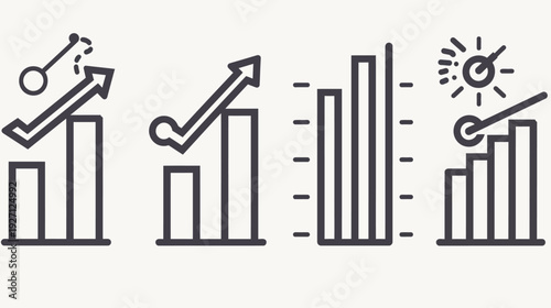 Collection of business or financial charts and graphs in a minimalist black line art style