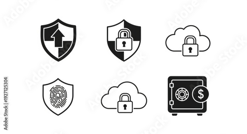Security icons representing protection, cloud storage, and financial safety.
