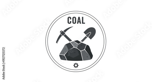 Coal mining emblem with pickaxe and shovel, representing the industry and its tools.