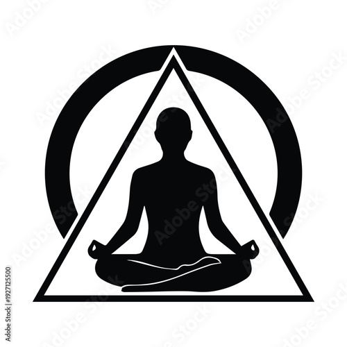 Serene silhouette of a meditating person in a triangle and circle