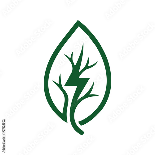 Green Leaf Lightning Bolt Logo – Renewable Eco Energy and Natural Power Icon