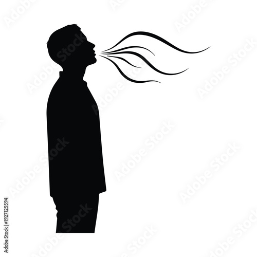 Silhouette of person speaking with dynamic speech lines emerging