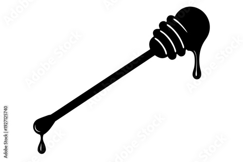 Honey dipper stick with dripping honey silhouette vector, Honey dipper stick icon 