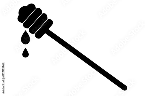 Honey dipper stick with dripping honey silhouette vector, Honey dipper stick icon 