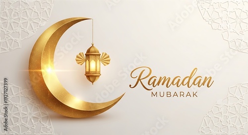 Luxury Golden Crescent Moon with Hanging Lantern – Elegant Ramadan Nights Islamic Background