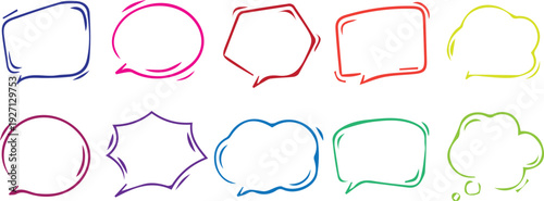 A collection of colorful speech bubbles in various shapes and sizes on a white background for creative and communicative use