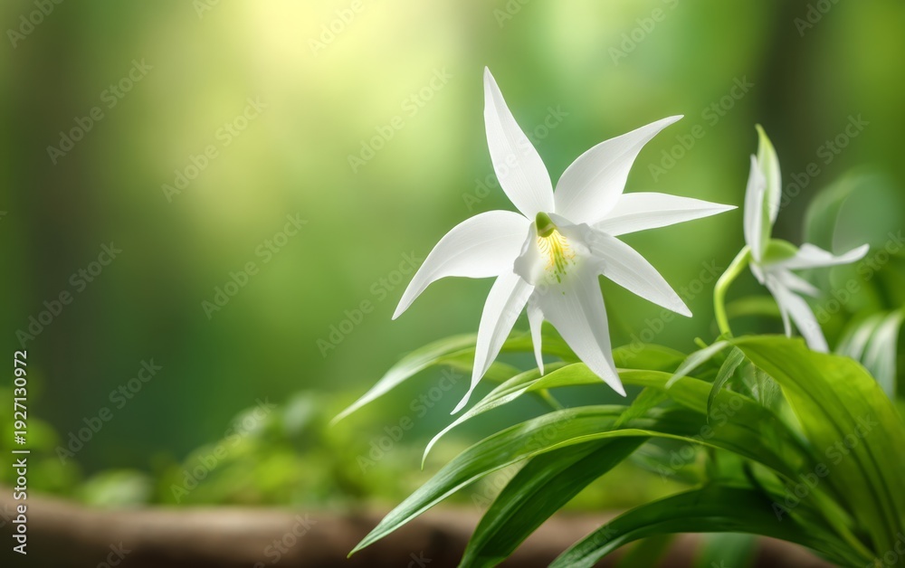 Obraz premium Rare White Orchid Flower in Nature with Soft Blurred Background