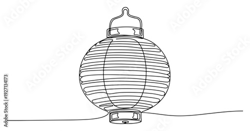 Single line art illustration of a traditional round paper lantern from east asia