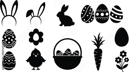 Easter themed clip art collection with eggs bunnies and spring elements