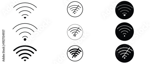 WiFi icon and no WiFi icon vector isolated on white background .No WiFi icon set in two styles . No internet signal .signal sign and symbol. Public WiFi area solid sign. 