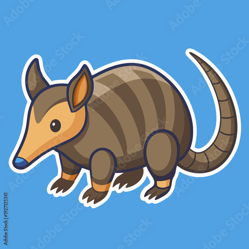 Cartoon armadillo vector graphic on blue background illustration