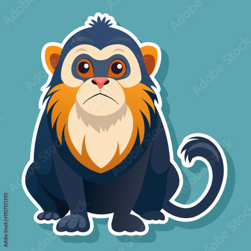 Cartoon style Uakari monkey illustration with blue background