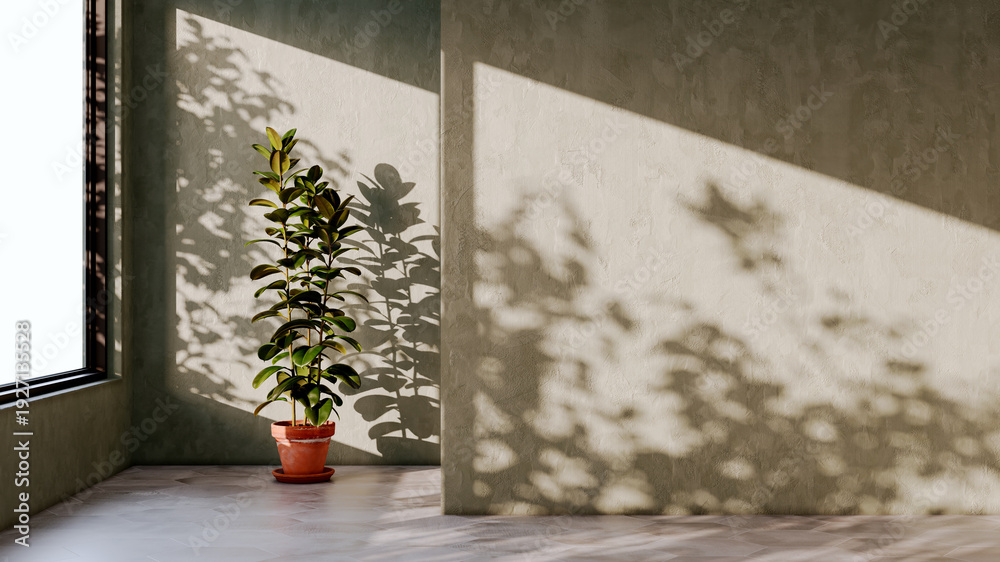 Fototapeta premium Large illustration 3D rendering luxury modern bright interiors Living room mockup with Couch and Ceiling Fan Ventilation