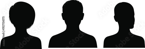 Large collection of black silhouettes featuring men and women in various business and casual standing walking and posing isolated on white background