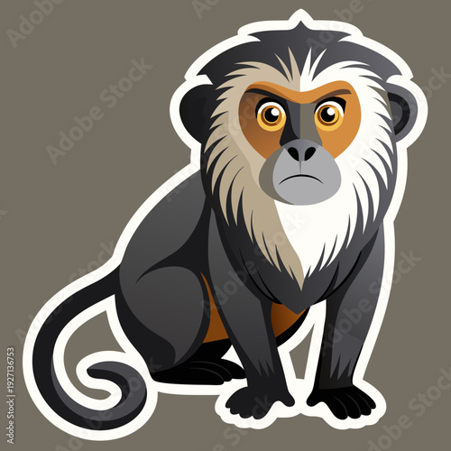 Cute cartoon monkey sitting and looking straight ahead illustration