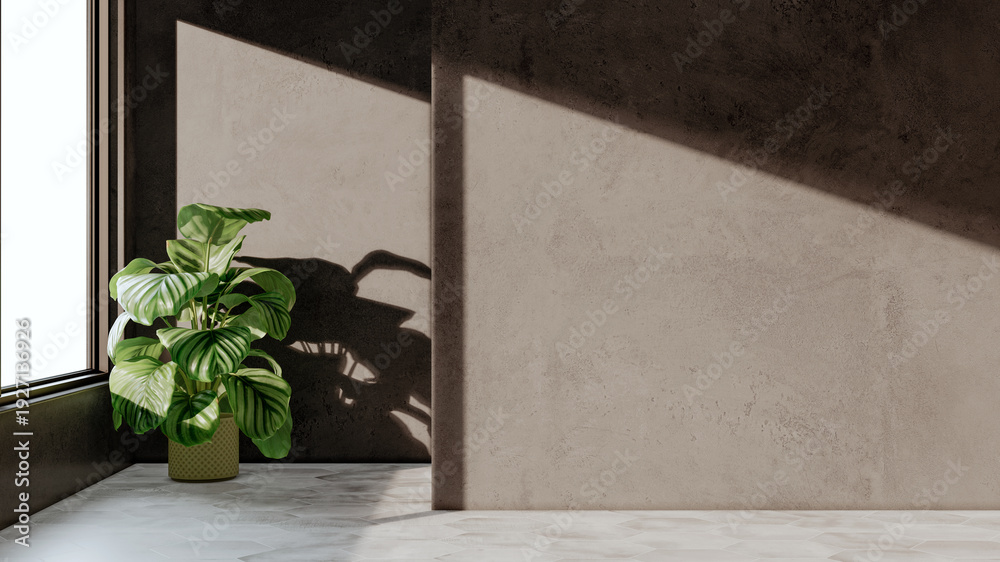 Fototapeta premium Large illustration 3D rendering luxury modern bright interiors Living room mockup with Couch and Ceiling Fan Ventilation