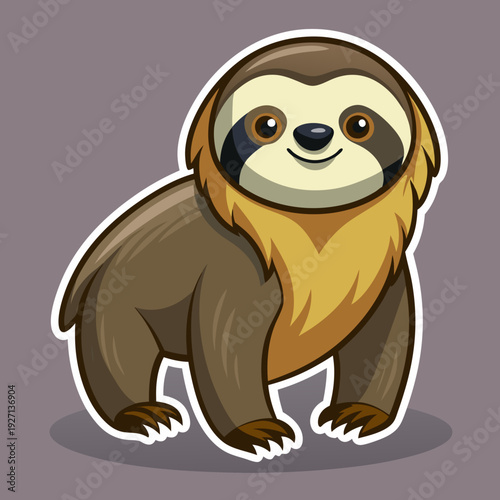 Cartoon sloth standing isolated on simple background illustration