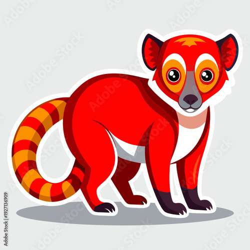 Cute Cartoon Red Lemur Standing on White Background Illustration