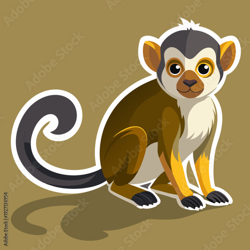 Cartoon squirrel monkey illustration on light brown background image