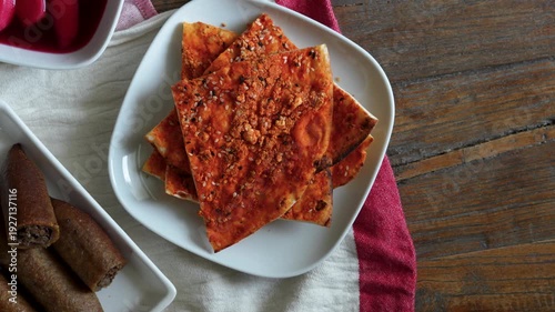 wheat meatballs with meat, turnip pickle and  pepper bread, Antakya food