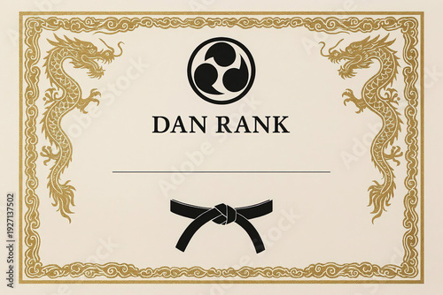 Certificate dan grade diplom karate. Old vintage diplom paper with frame texture background art design.