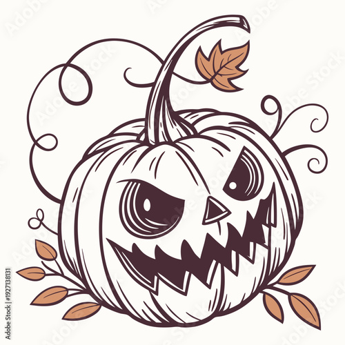 Happy Halloween Pumpkin flat vector illustration. Scary and Creepy Pumpkin vector