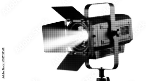 Halftone Studio Spotlight Vector – Abstract Dotted Film Lighting Equipment Illustration