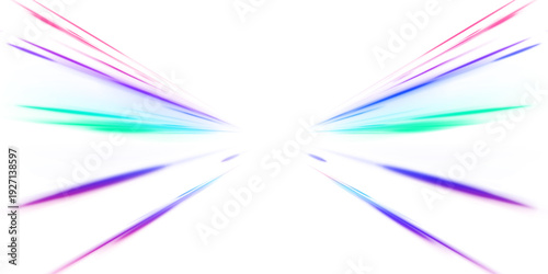 Futuristic neon grids stretch across a dark landscape, forming glowing pathways of light. Purple and cyan gradients highlight the sense of depth and motion. Abstract city energy design in PNG.