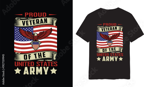 Patriotic Veteran's Pride: A striking design showcases a bold declaration of pride for a United States Army veteran, featuring patriotic symbols and a message of honor. 