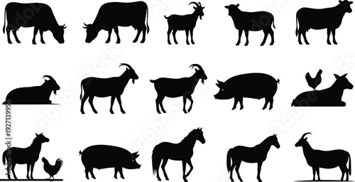 Farm animal silhouettes collection