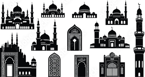 Collection of mosque architectural elements and structures