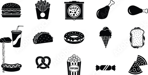 Collection of various food items icons