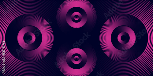 Dark abstract background with glowing circles. Swirl circular lines element. Shiny lines. Futuristic technology concept.