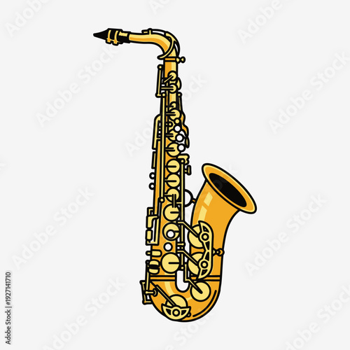 Illustrated gold saxophone musical instrument isolated on a white background
