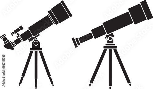 Astronomy Telescope Icon Set – Silhouette Vector
