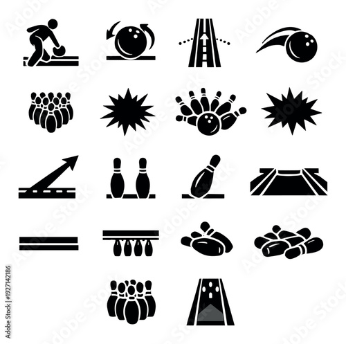 Bowler and pin action icons displayed on dark gray backdrop
