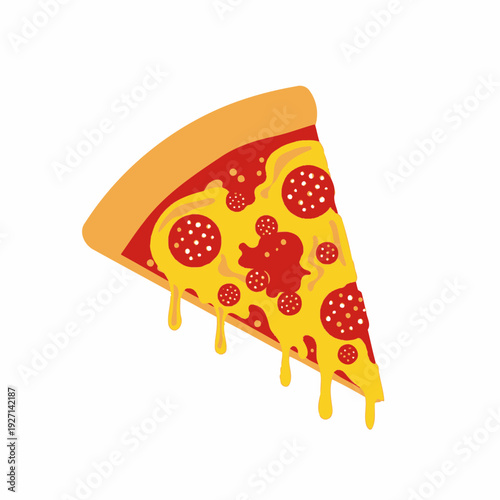 Pizza slice illustration with cheese and pepperoni on white background