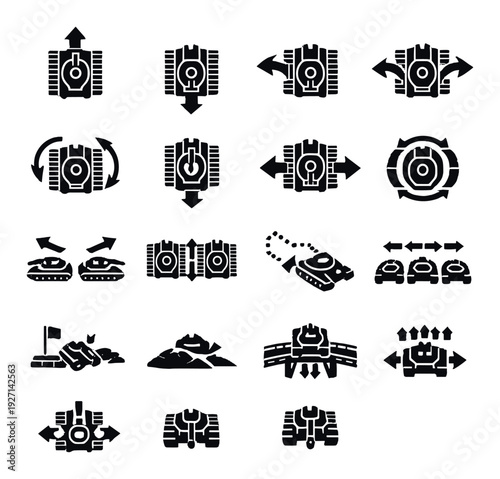 Tank icons indicating movement and maneuvers on gray grid