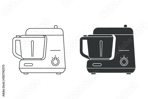 Simple line art illustration of a coffee maker in two color variations.