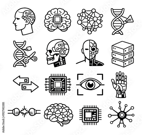 Collection of ai and brain icons on gray background