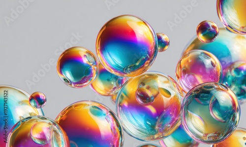 A bunch of colorful bubbles are floating in the air