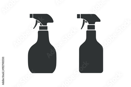 Two black spray bottles with trigger nozzles on white background.