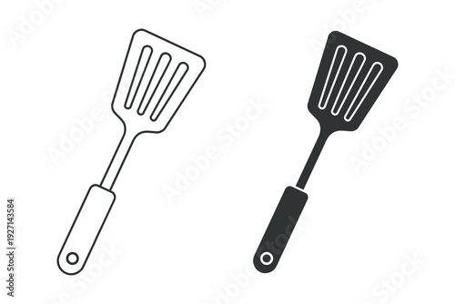 Two kitchen spatulas, one outlined and one filled, on a white background.