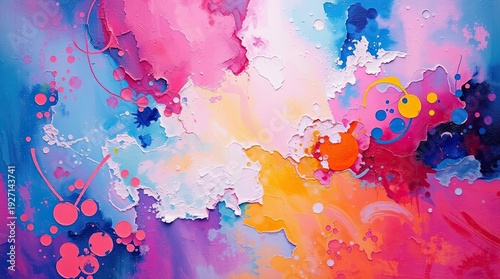 Brush strokes and splashes create a textured vibrant background. Dynamic expression and artistic mood.