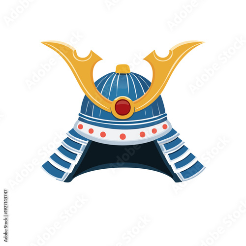 An artistic illustration of a traditional Samurai helmet
