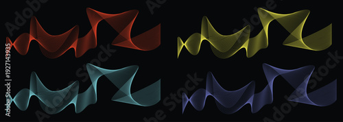 Abstract flowing neon wave lines in vibrant colors on black background digital art motion design