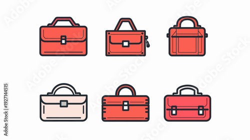 Collection of six colorful vector illustrations featuring various briefcases in different styles