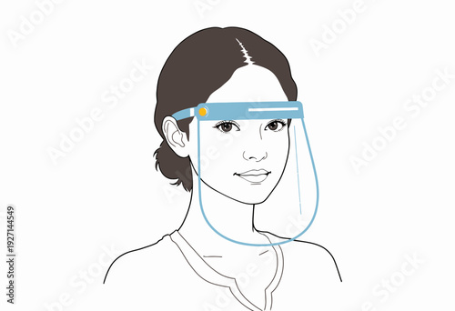 Illustration of a Person Wearing a Protective Face Shield for Health and Safety Against Airborne Particles and Contaminants