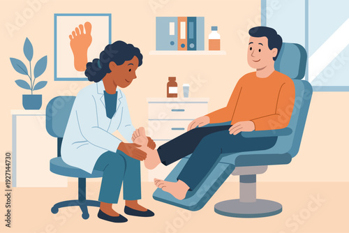 Patient visiting a podiatrist vector illustration