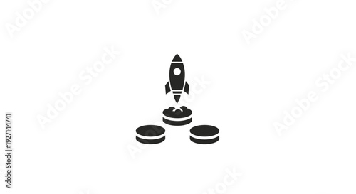 Black and White Rocket Ship Illustration.